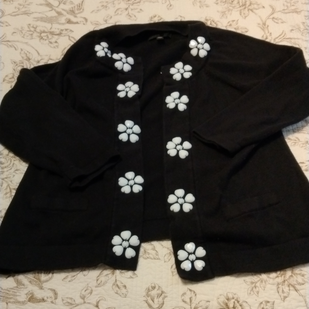 Investments sweater black with plastic flowers size m medium